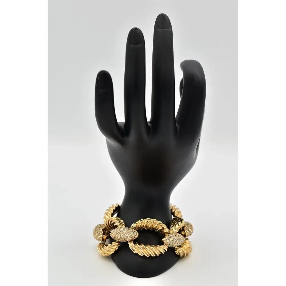 Banana Republic Chain Bracelet Crystal Linked Chunky Gold Tone Signed Y2K Bin4